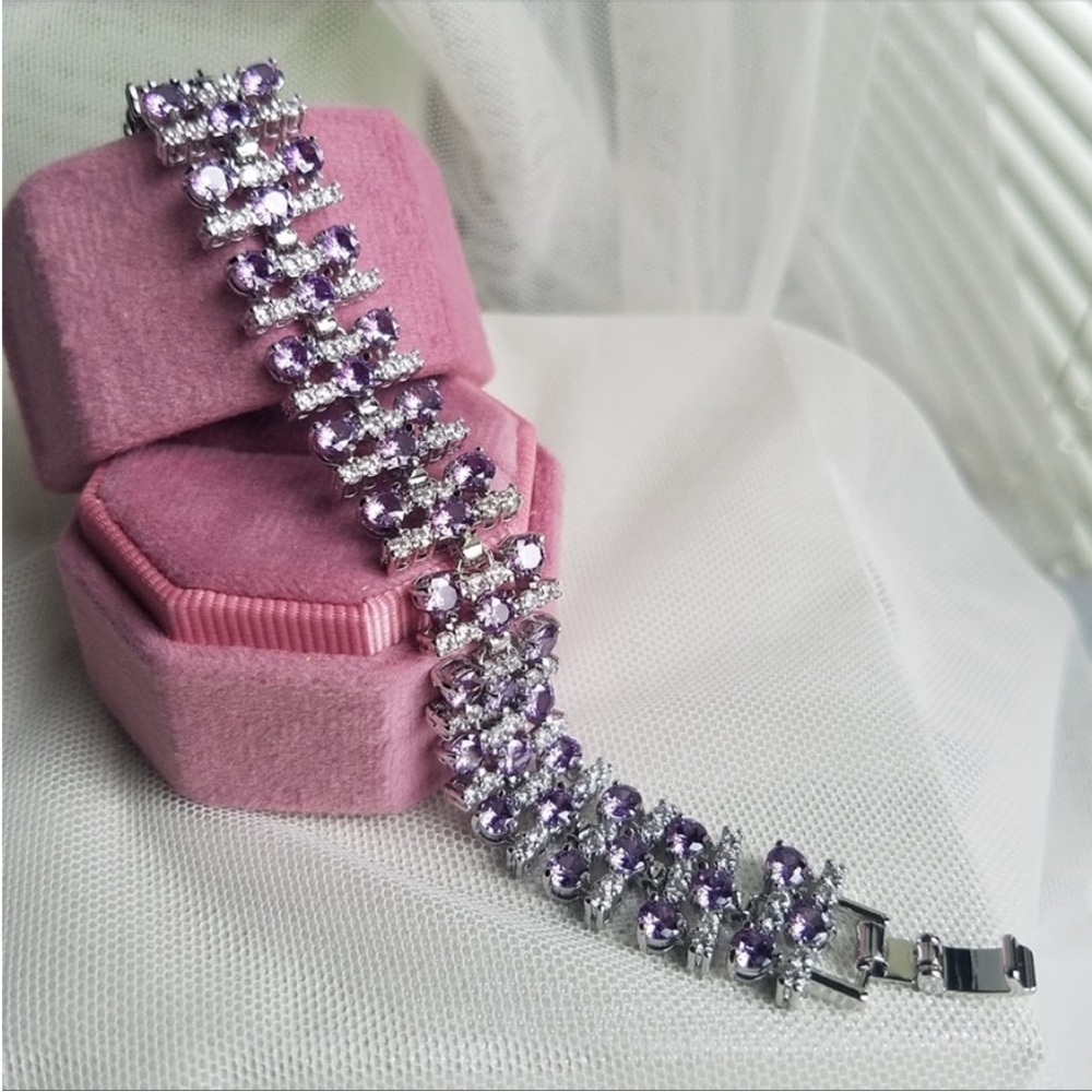 Swarovski Elements Amethyst Purple 925 Sterling Silver Statement Necklace NEW - Picture 6 of 9
